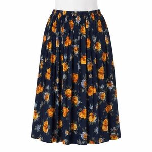 Size L Vintage Carroll Reed Women’s Navy Floral Pleated Midi Skirt
